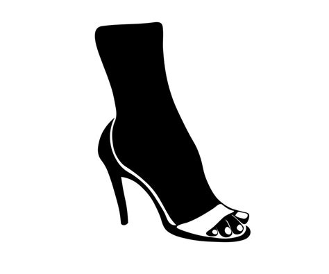 black and white female foot in a heeled shoe. Logo of a woman, shoe ...