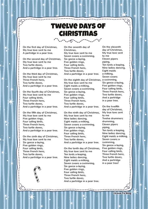 Twelve Days Of Christmas Christmas Lyrics Christmas Songs Lyrics