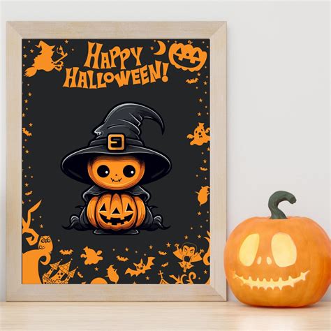 Halloween Cute Pumpkin Witch Printable Wall Artlovely Pumpkin - Etsy