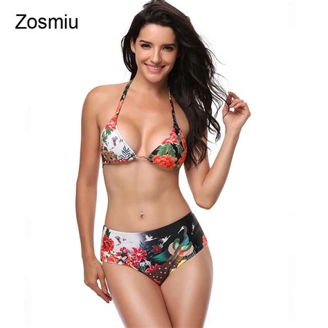 Zosmiu nueva llegada 2018 retro sexy impresión floral bikini set