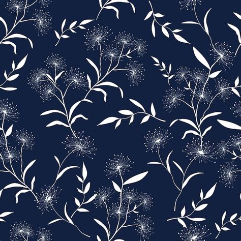 Premium Vector White Flower On Blue Background Seamless Pattern