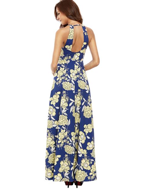 Halter Neck Floral Print Maxi Dress Shein Sheinside