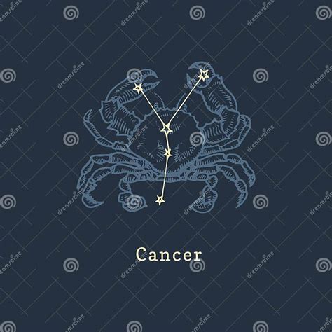 Zodiac Constellation Of Cancer In Engraving Style Vector Retro Graphic