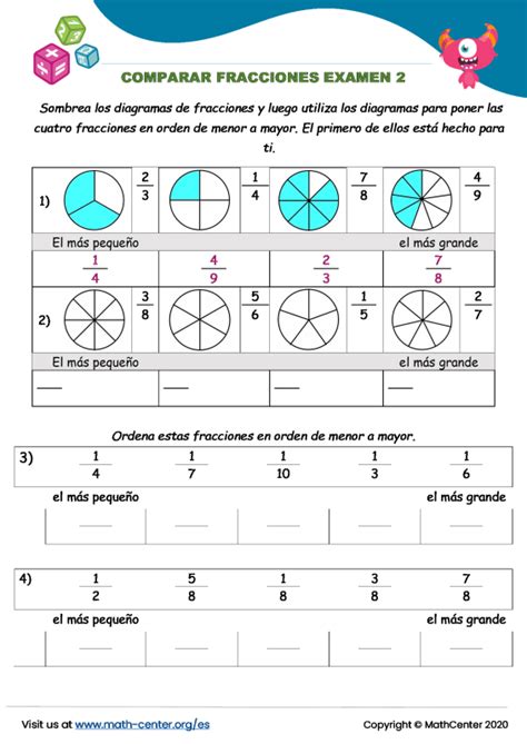 Tercer Grado Pruebas Comparar Fracciones Math Center