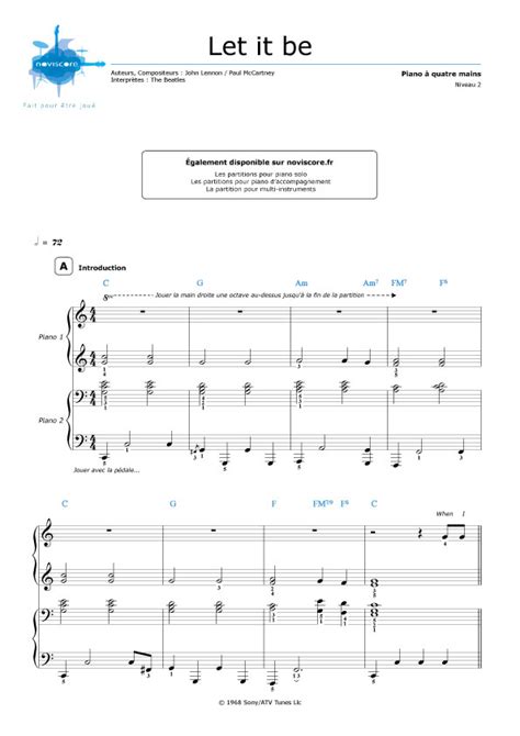 Partition Piano 4 Mains Let It Be The Beatles Partitions Noviscore