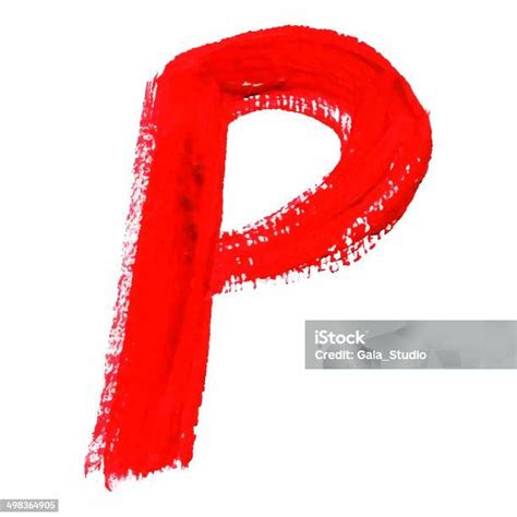 p huruf tulisan tangan merah  latar belakang putih warna akrilik