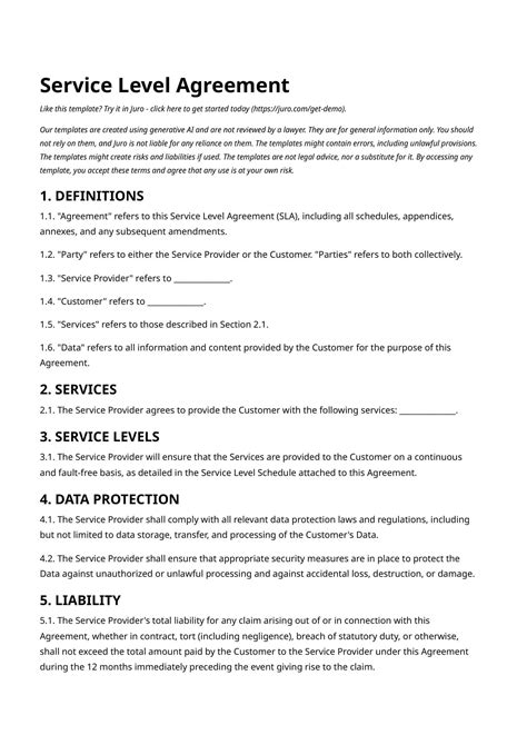 Free Printable Service Level Agreement Templates PDF Word