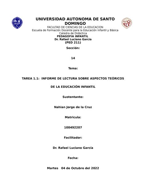 Tarea 1 1 Informe De Lectura Sobre Aspectos Teóricos De La Educación