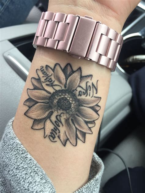 Sunflower With Names Tattoo