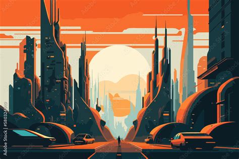 Illustration of the futuristic city,2d flat vector EPS 10 Stock Vector ...