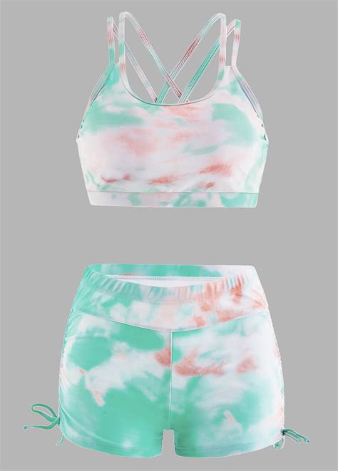 High Waisted Tie Dye Drawstring Side Bikini Set Rosewe USD 20 99