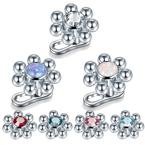 1 Set Titanium Micro Dermal Anchor Base With Steel Gem Top Flower Skin