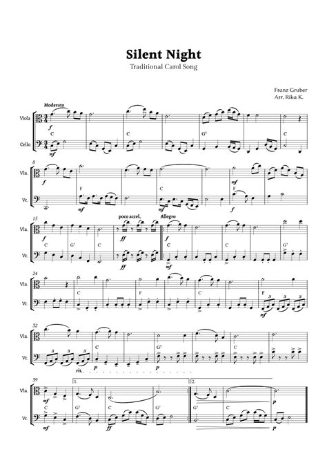 Silent Night For Viola And Cello Duet Arr Rika K Sheet Music