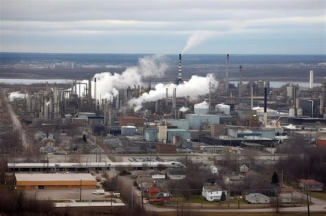 Usine chimique avec tour et cheminée visible dans un paysage urbain