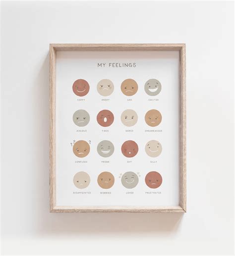 neutral feelings chart emotions print printable wall art montessori