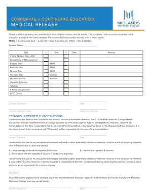 Fillable Online Midlandstech MEDICAL RELEASE Midlands Technical