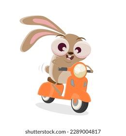 Funny Cartoon Rabbit Riding Motor Scooter Stock Vector Royalty Free