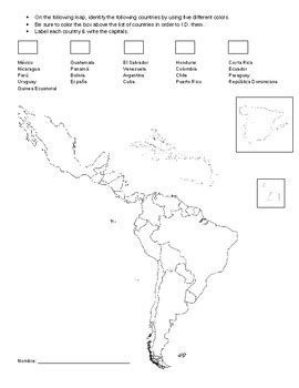 Spanish speaking countries and capitals map by Srta Willey | TPT