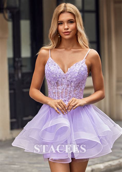 A Line V Neck Short Mini Tulle Homecoming Dress With Appliqued Beading