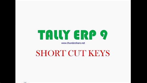 Tally Erp 9 Short Cut Keys Youtube