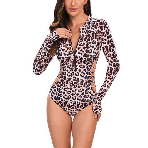 Utoimkio Clearance Women's Rash Guard One Piece Swimsuit Front Zip Long