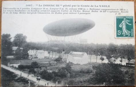 Airship Dirigible French Aviation 1909 Postcard Zodiac III Comte De