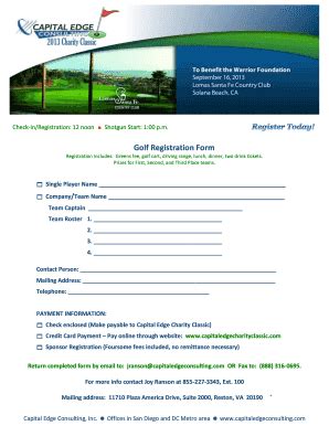 Fillable Online Golf Registration Form Capital Edge Consulting Fax