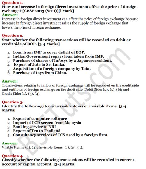 Ncert Solutions For Class 12 Macro Economics Chapter 10 Balance Of Payment Cbse Tuts