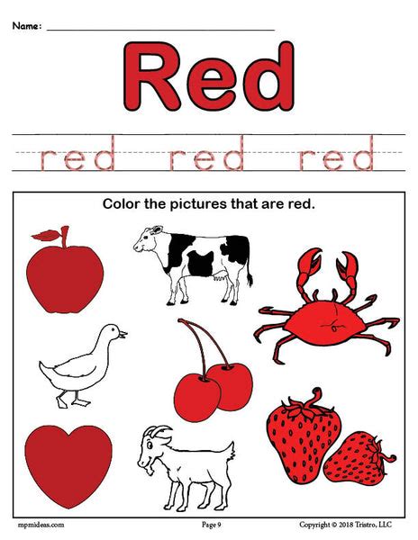 Free Color Red Worksheet Supplyme