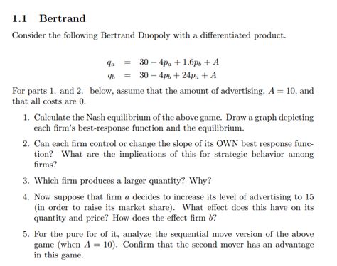 Solved 11 Bertrand Consider The Following Bertrand Duopoly