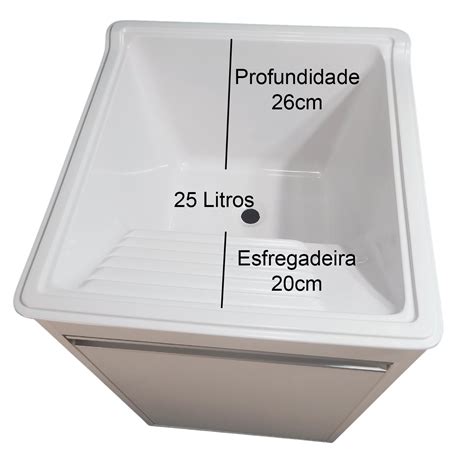 Tanque Para Lavar Roupa De Fibra 25L Gabinete Em MDF Cor Do Tanque