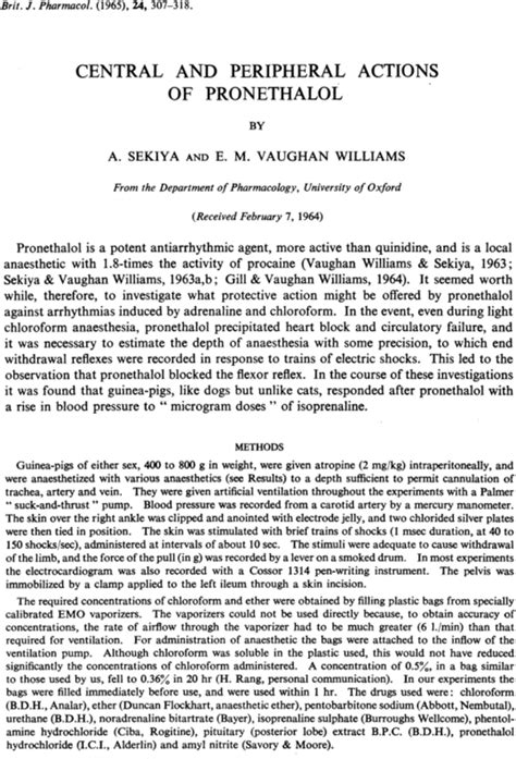 Central And Peripheral Actions Of Pronethalol Sekiya British