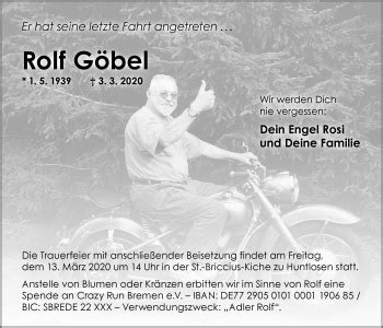 Traueranzeigen von Rolf Göbel nordwest trauer de