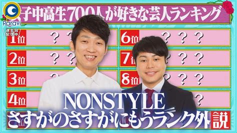 『水曜日のダウンタウン』120水 女子中高生700人が好きな芸人ランキング Nonstyle さすがのさすがにもうランク外説【過去回はパ