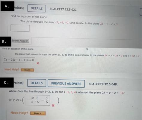 Solved Find an equation of the plane. The plane through the | Chegg.com