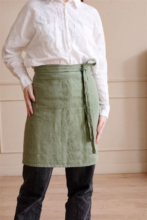 Linen Half Apron With Pockets Half Apron For Women Linen Wrap Apron