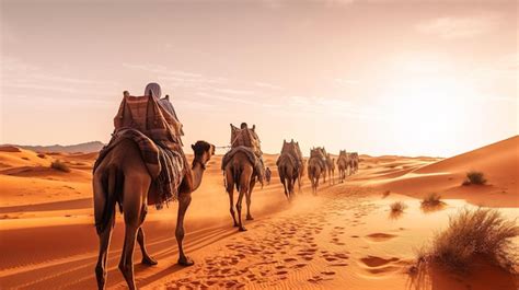 Premium Ai Image Camel Caravan Going Through The Sahara Desert In