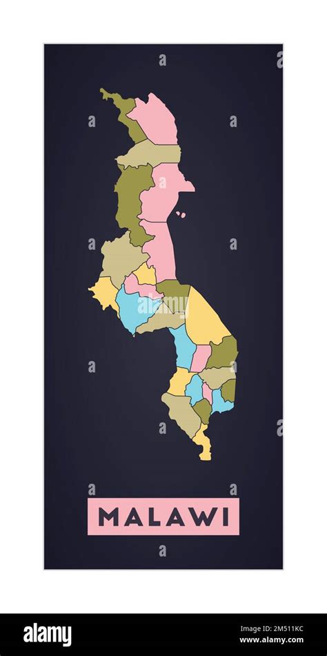 Malawi Map Country Poster With Regions Shape Of Malawi With Country