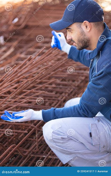 Builder Works On Construction Concrete Structures Stock Image Image