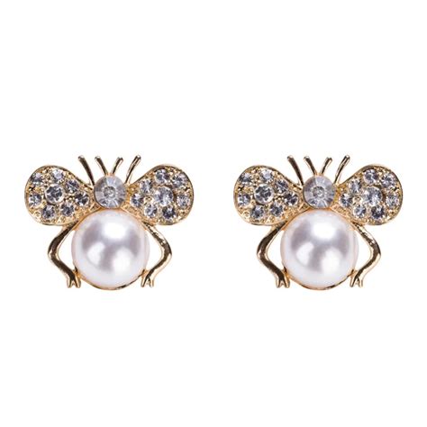 New Fashion Simulated Pearl Bee Stud Earrings For Women Elegant