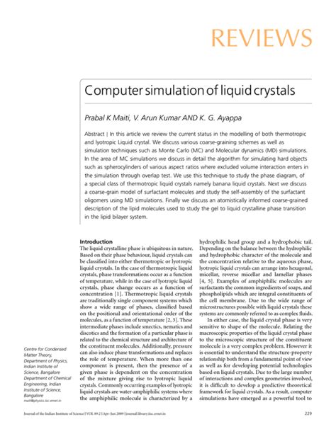 Reviews Computer Simulation Of Liquid Crystals