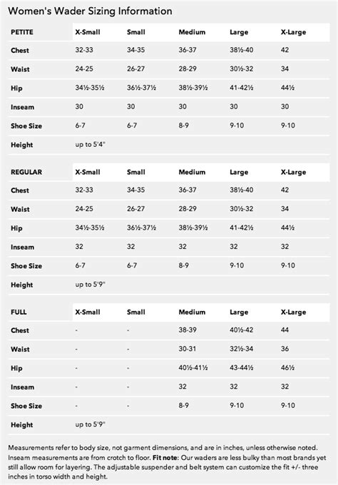 Wader Size Chart | xiymachine