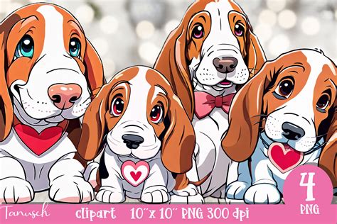 Funny Cartoon Basset Hound Clipart PNG Graphic By TanuschArts