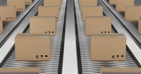 Rows Of Cardboard Packing Boxes Moving On Conveyor Belts Stock Video