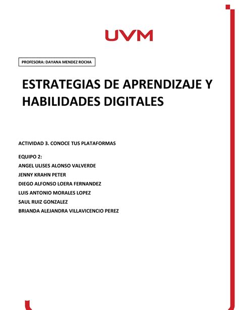 Actividad 3 Conoce Tus Plataformas UVM PROFESORA DAYANA MENDEZ ROCHA