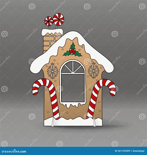 Christmas Cute Cardboard Gingerbread House Vector Illustration Stock