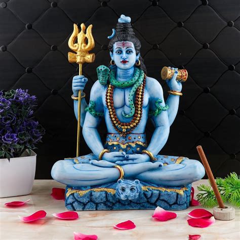 Buy Hand Printed Shiv Ji Murti Lord Shiva Statue Marble Dust Syntheric ...