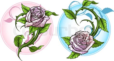 Graphic detailed cartoon roses with stem set | Stock vector | Colourbox