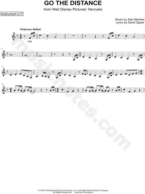 Go The Distance F Instrument From Walt Disney S Hercules Sheet Music In F Major Download