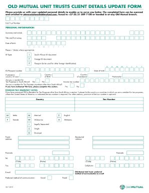 Fillable Online OLD MUTUAL UNIT TRUSTS CLIENT DETAILS BUPDATE FORMb Fax